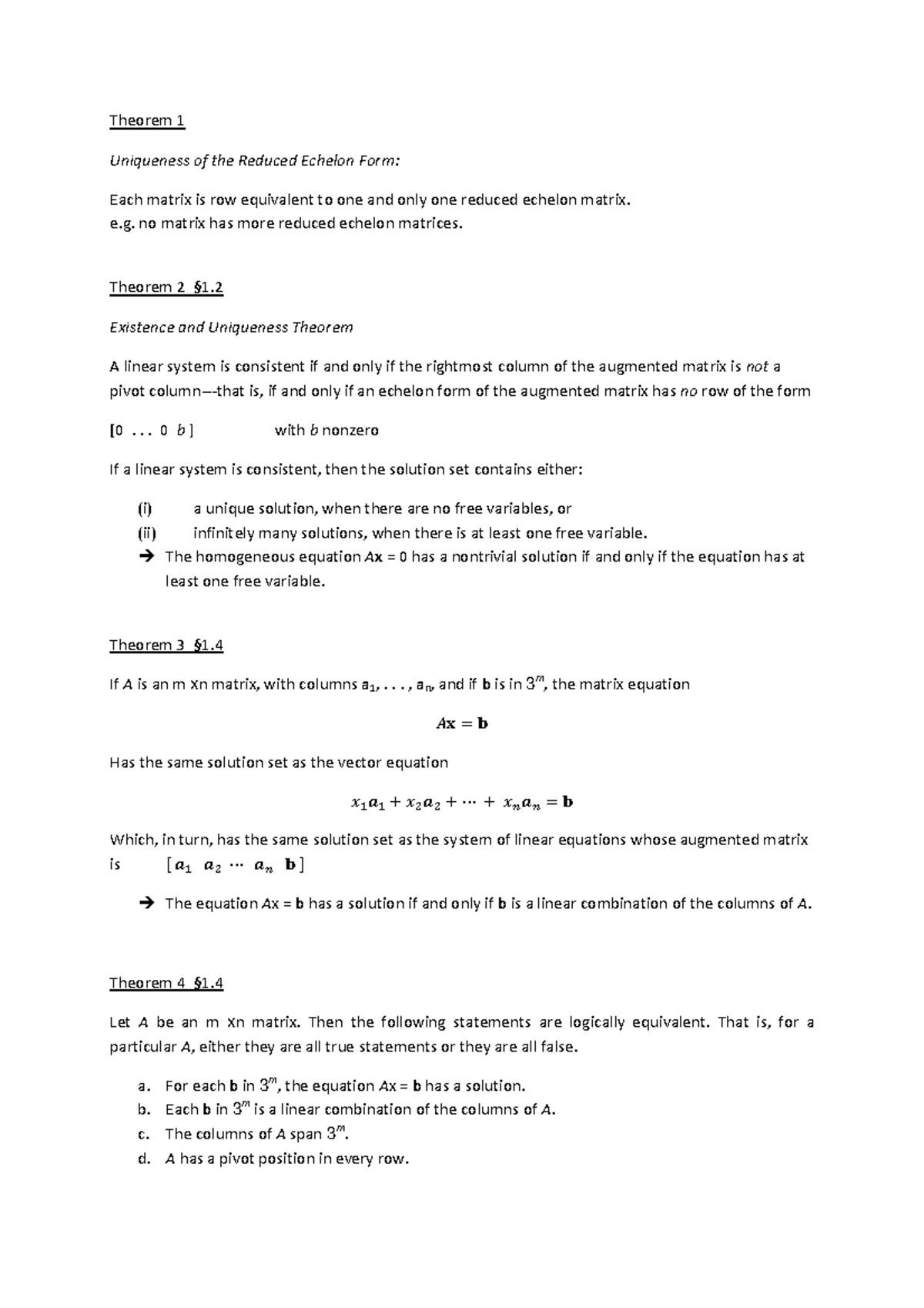 Summary Of Theorems For Bridging Me Subject Linear One Chapters 1 1 1 1 5 1 7 1 9 2 2 1 2 3 2 8 2 9 3 3 1 5 5 1 Thru 5 3 Studeersnel