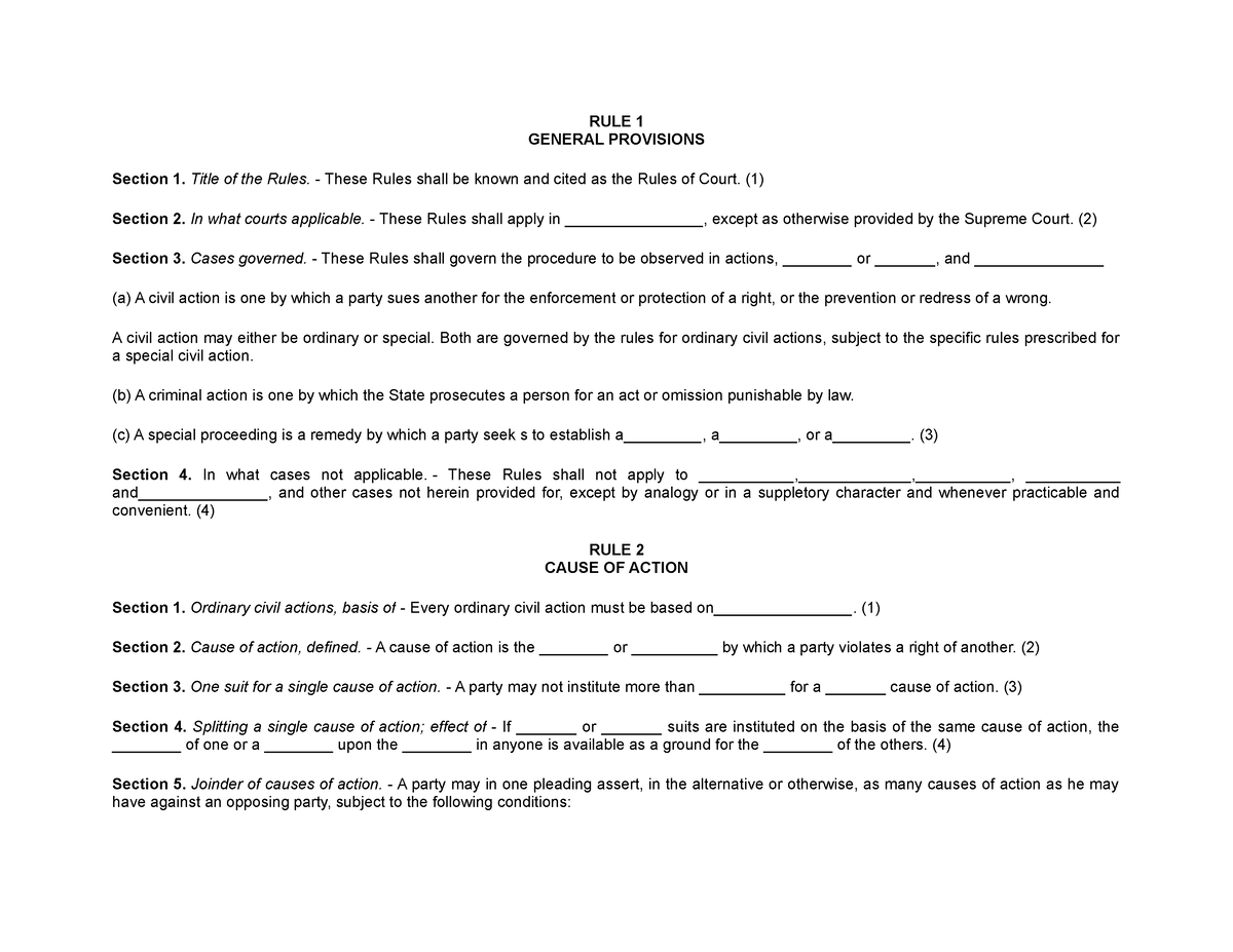 F.I.B- RULE 1-11 - Fill In The Blank Practice Exercise. - RULE 1 ...