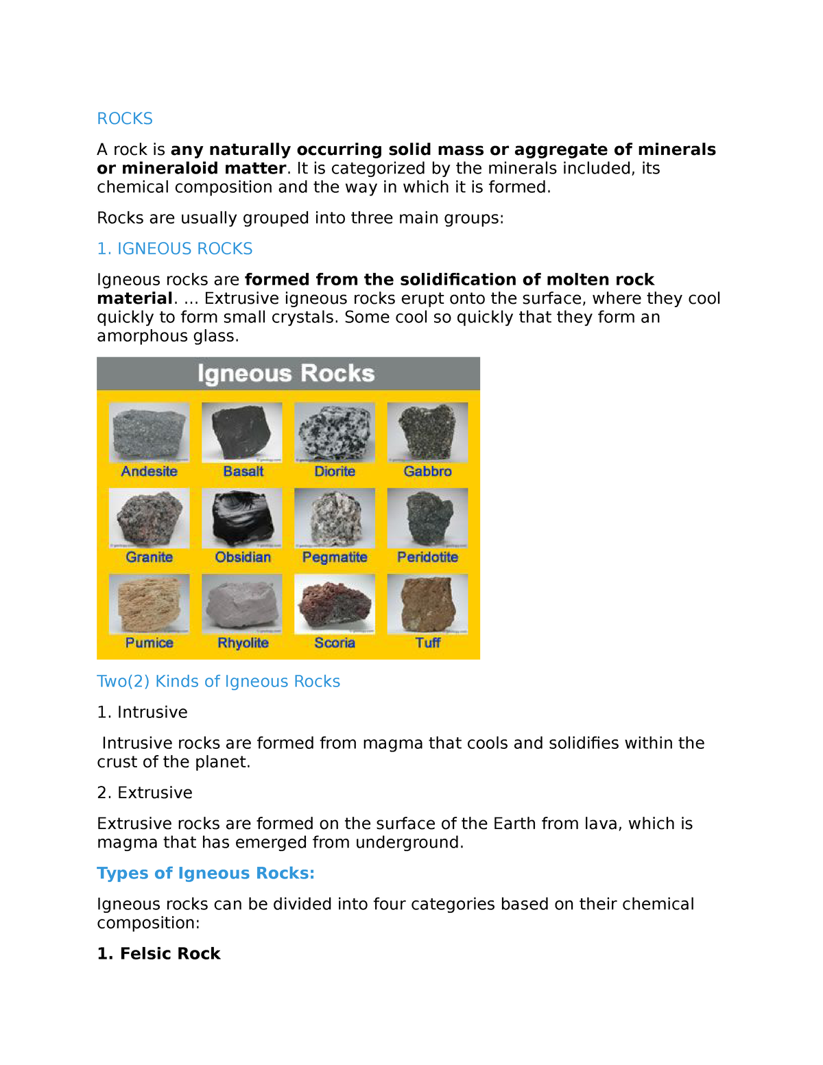 Geology Module 1 .3 Lecture - ROCKS A Rock Is Any Naturally Occurring ...