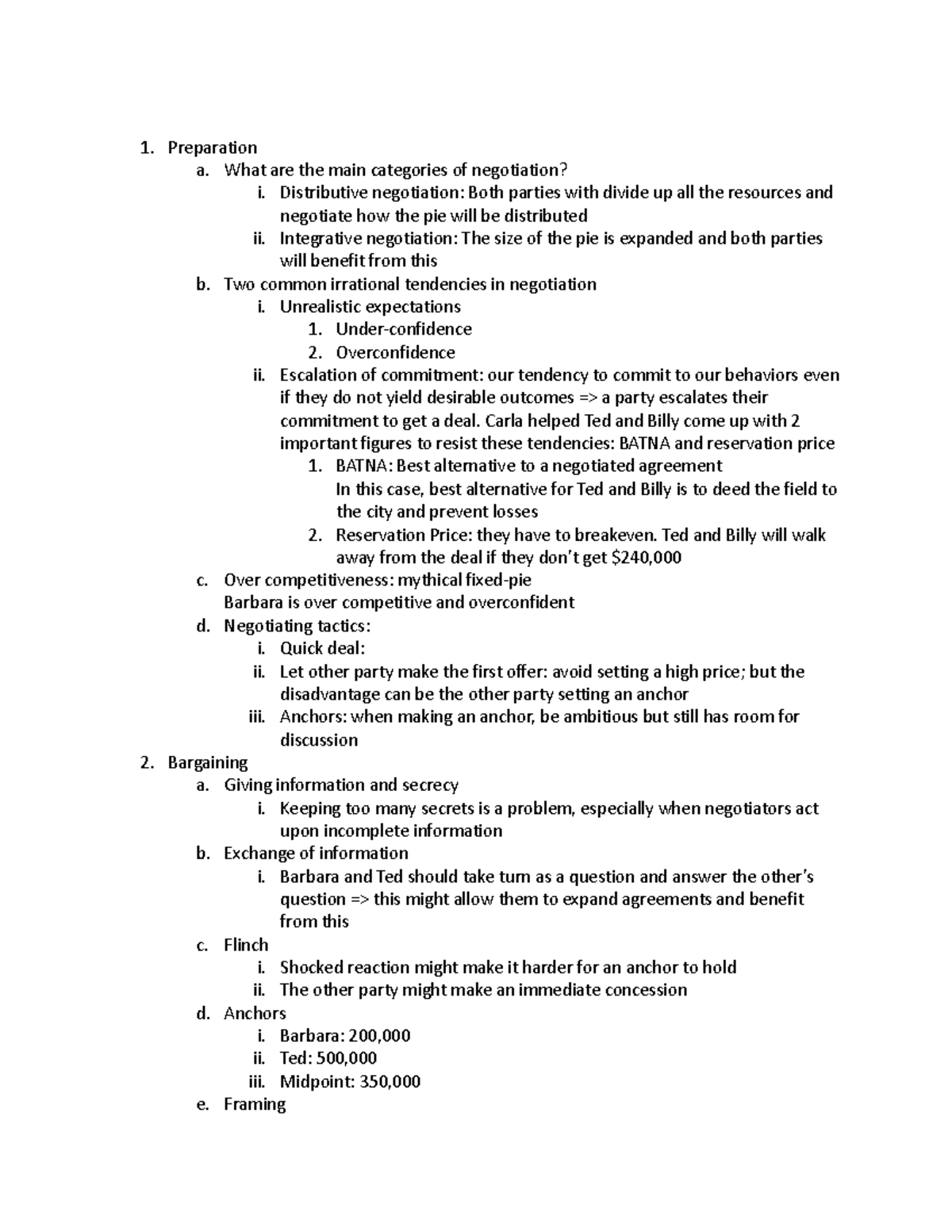 Negotiation video notes - Preparation a. What are the main categories ...