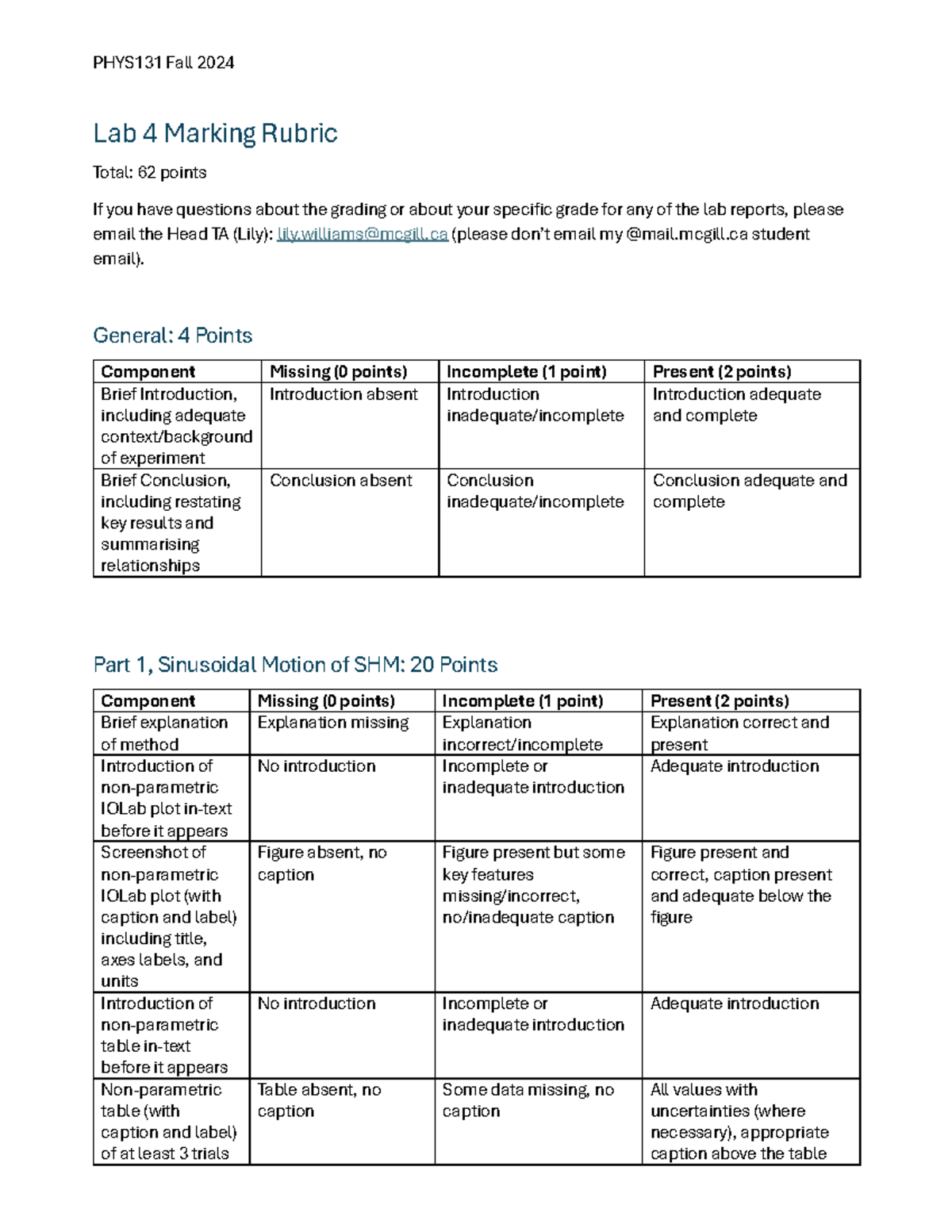 Lab 4 Marking Rubric - rofl - Lab 4 Marking Rubric Total: 62 points If ...