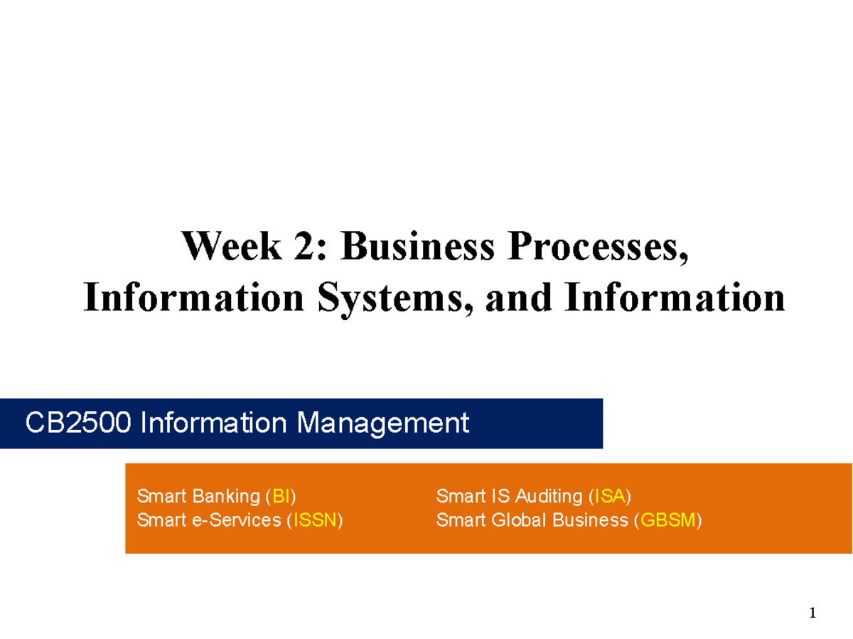 CB2500 Week02 Business Processes 2C Information Systems 2C and ...