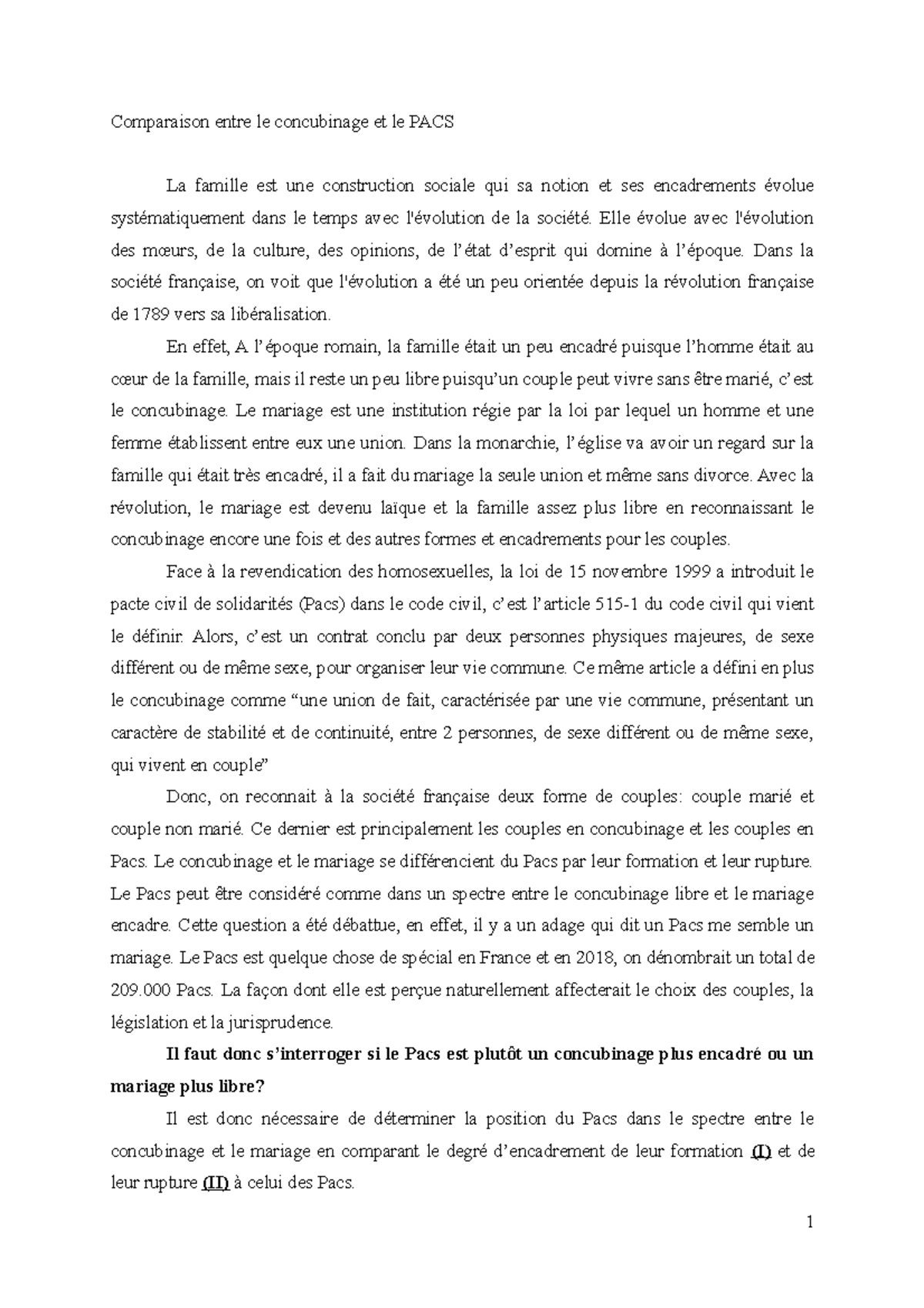 Comparaison entre le concubinage et le pacte civil de solidarité