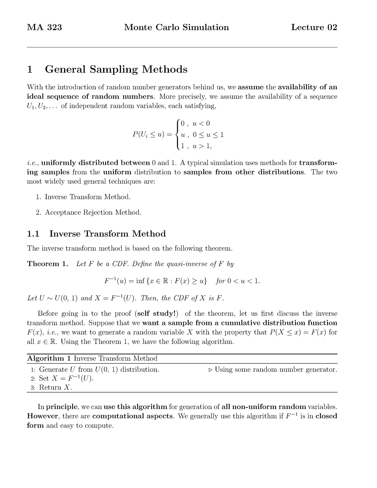 Lecture 02 - Monte Carlo Methods - MA 323 Monte Carlo Simulation ...