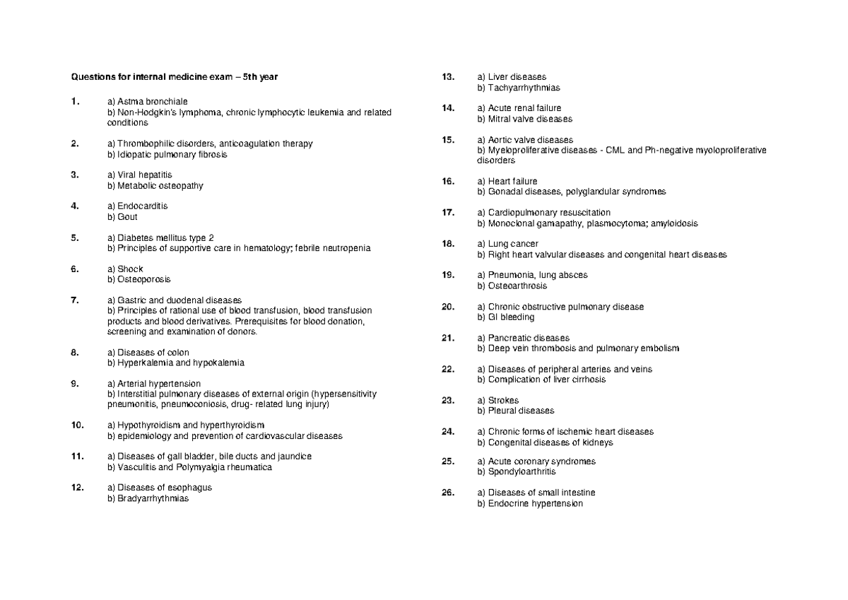 1LFIK127version 1questions for internal medicine exam Questions for internal medicine exam