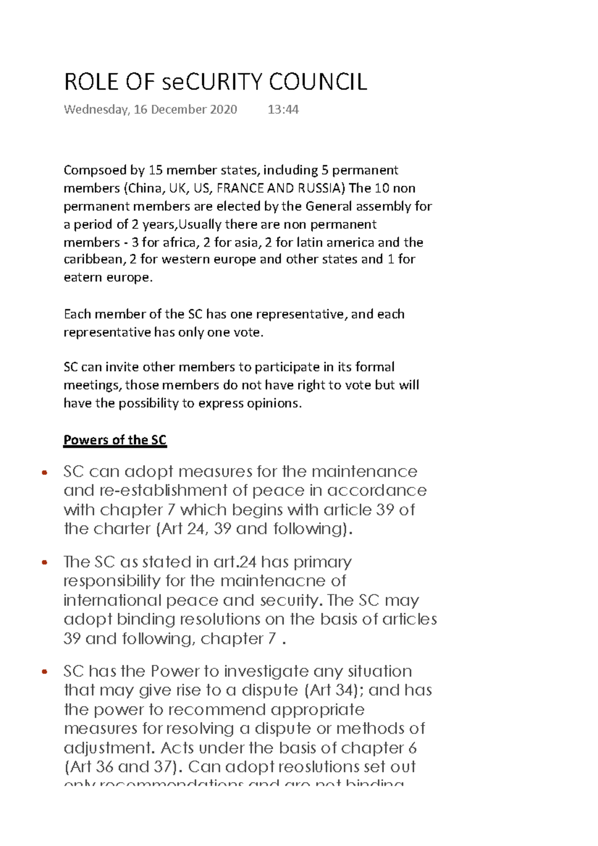 ROLE OF se Curity Council - Public International law - LS2032 - Abdn ...