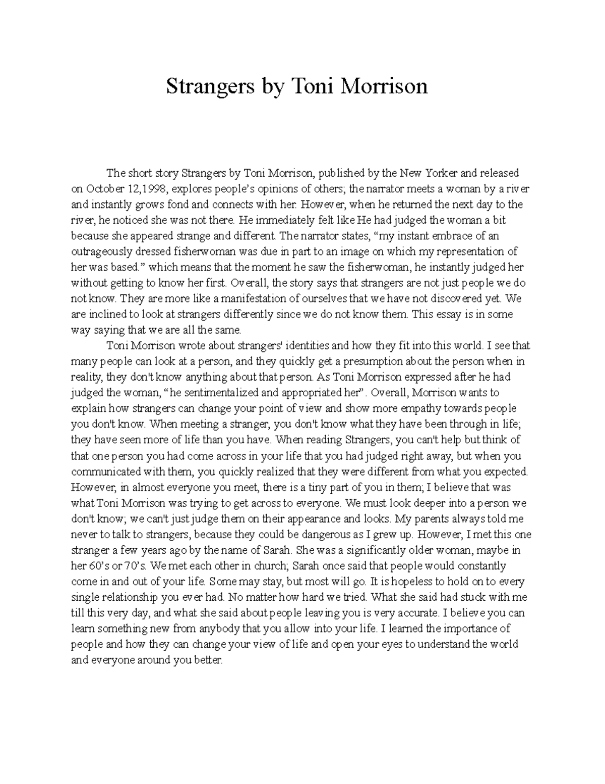In a stangers hand - summary about the norton reader - Strangers by ...