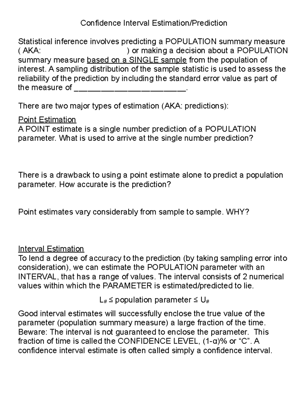 CI Intro & Z-interval - Homework - Confidence Interval Estimation ...