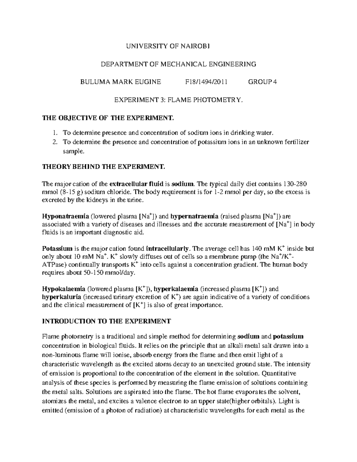 Flame Photometry TUTORIAL NOTES UNIVERSITY OF NAIROBI DEPARTMENT OF