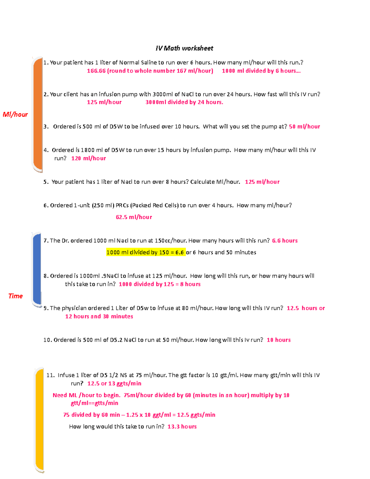 IV Math worksheet Recopilation of Med Math problems IV Math