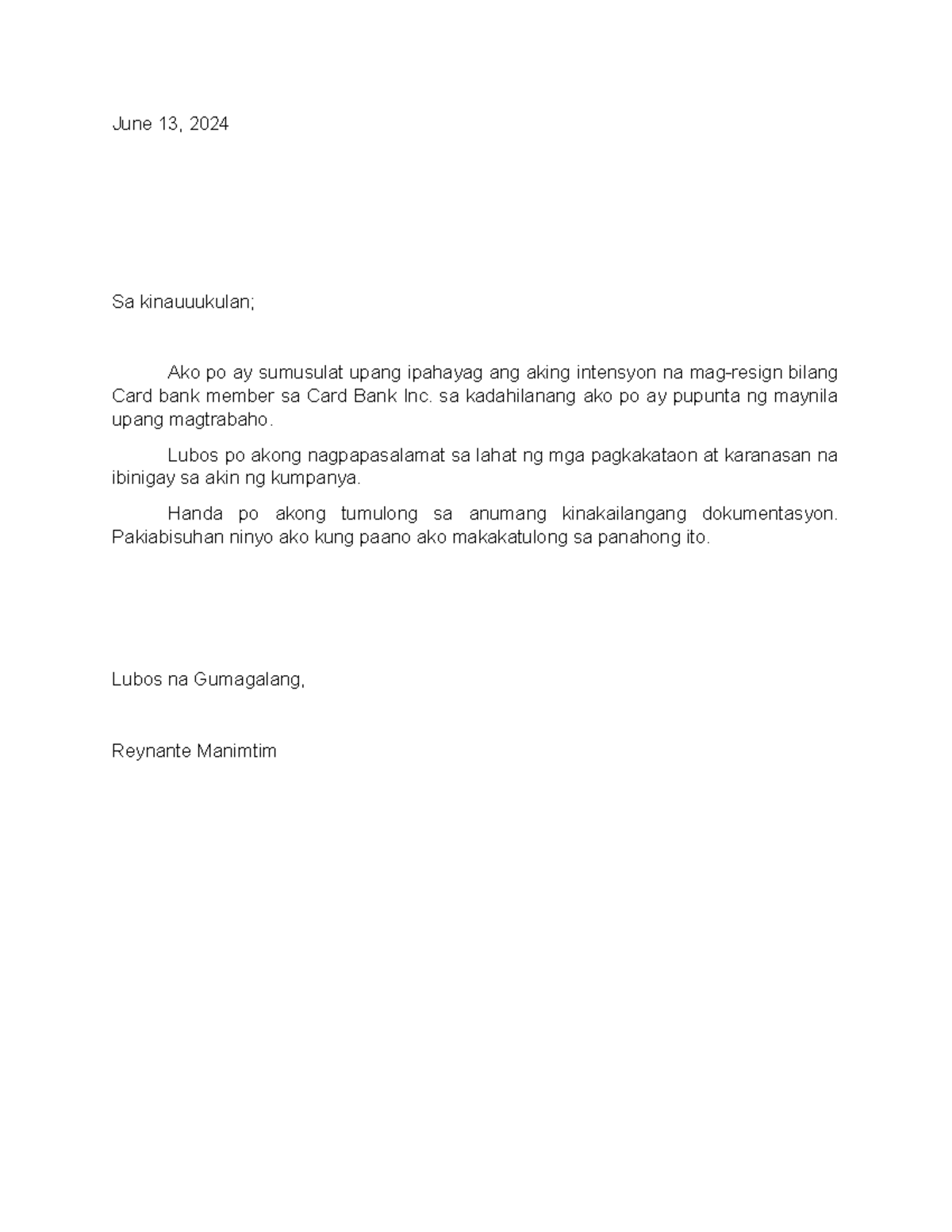 resignation letter example for students, and others - college of ...