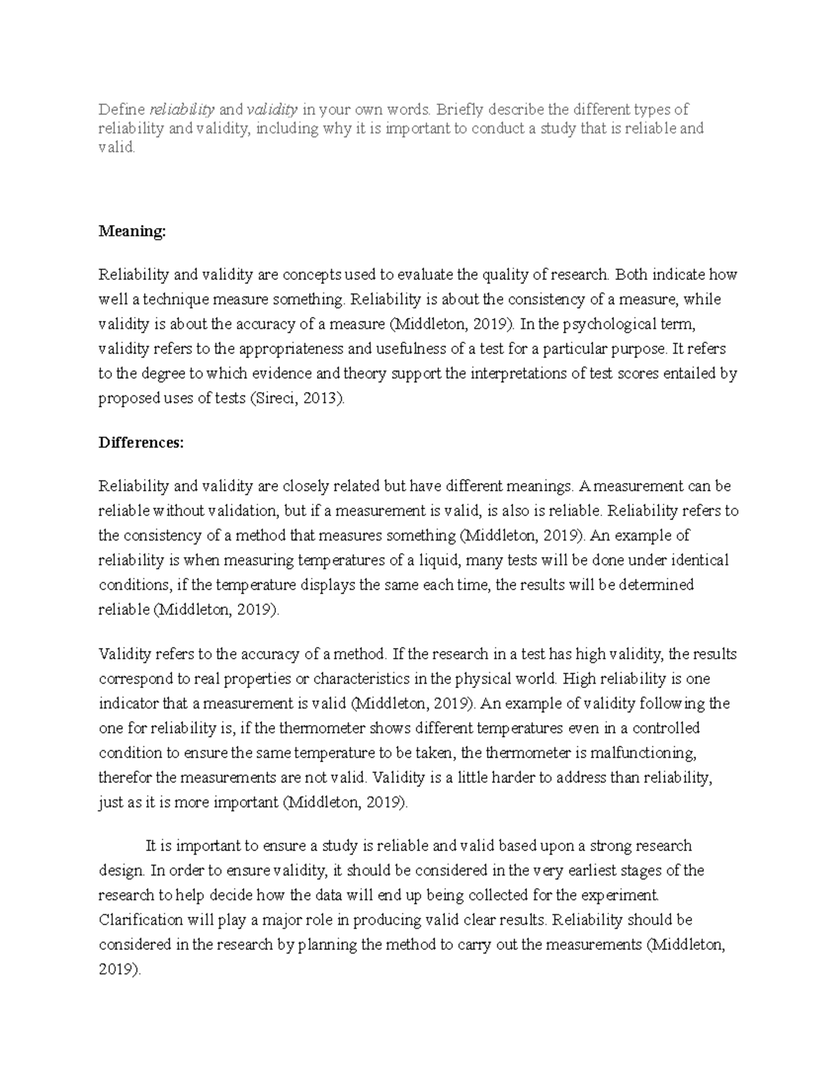 Topic 2DQ1 - week 2, dq 1 - Define reliability and validity in your own ...