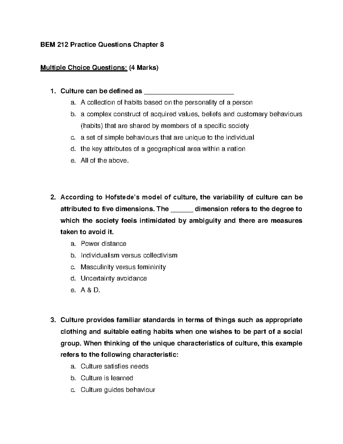 BEM 212 Practice questions Chapter 8 - BEM 212 Practice Questions ...