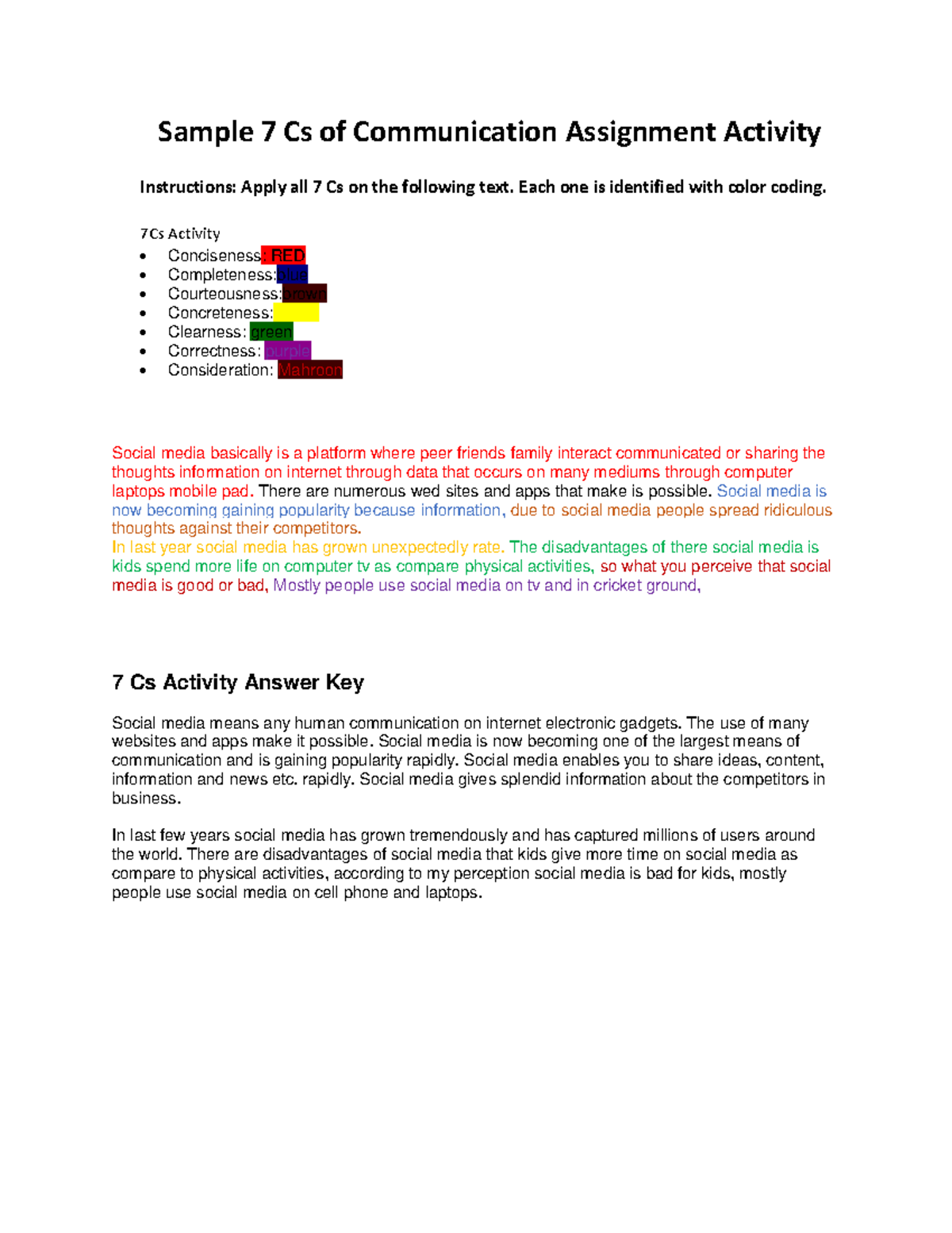 Sample 7Cs and 5 Smart Ways of Writing Activity Sheet PDF - Sample 7 Cs ...