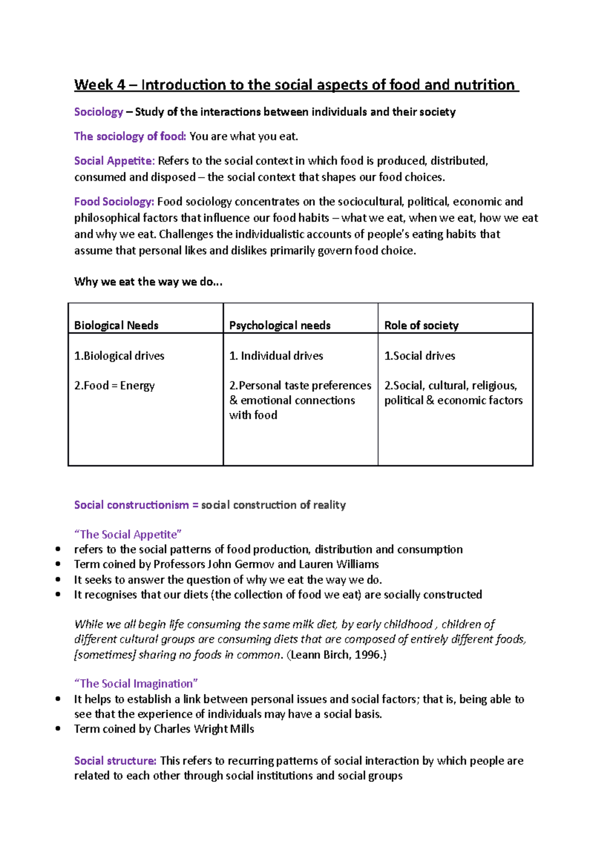 1206 LectureExam Notes Week 4 Introduction to the social aspects