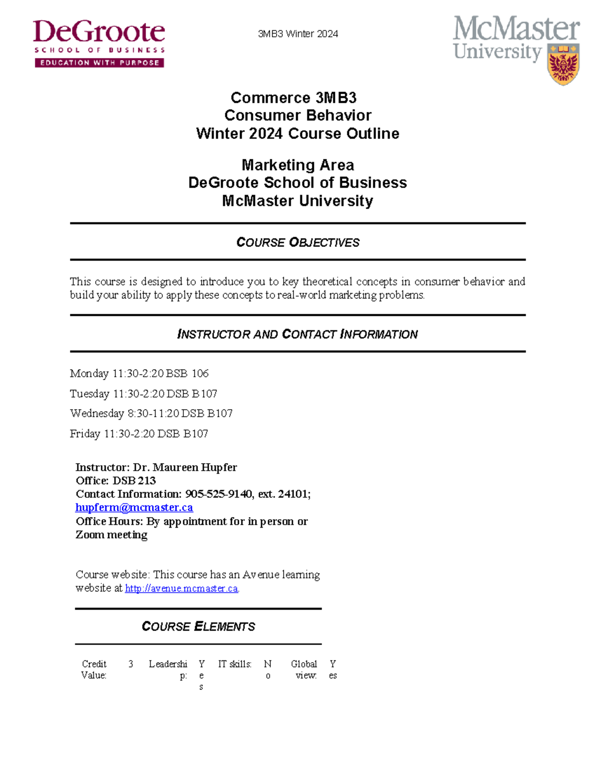 3MB3 for school - Commerce 3MB Consumer Behavior Winter 2024 Course ...