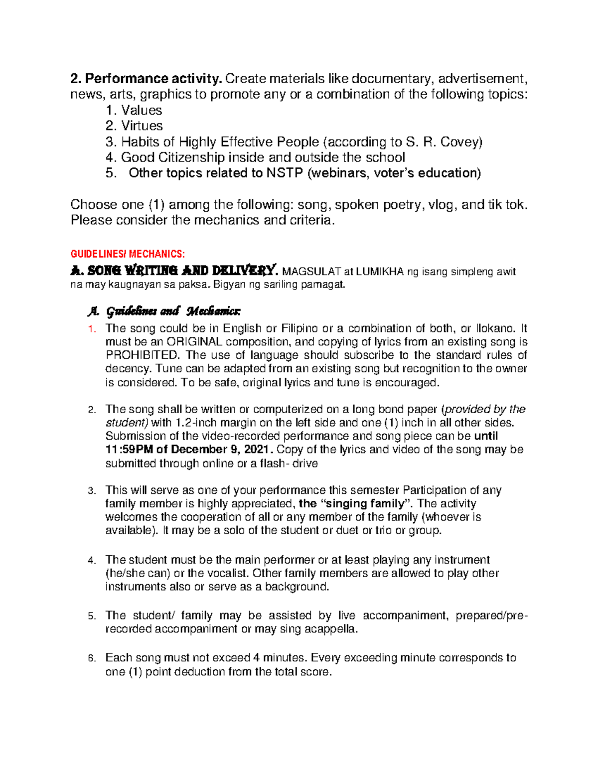 NSTP-Final-Performance - 2. Performance activity. Create materials like ...