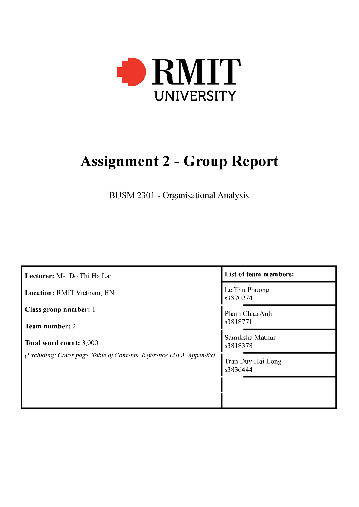 record of group standard assignment