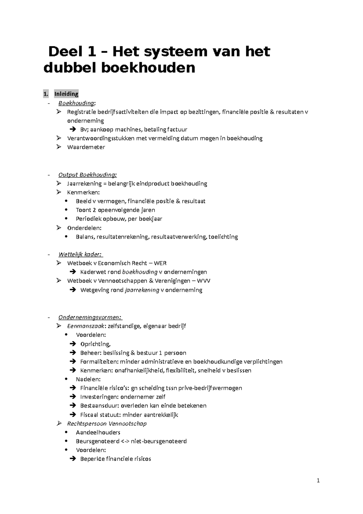 Accounting Samenvatting - Deel 1 – Het Systeem Van Het Dubbel ...