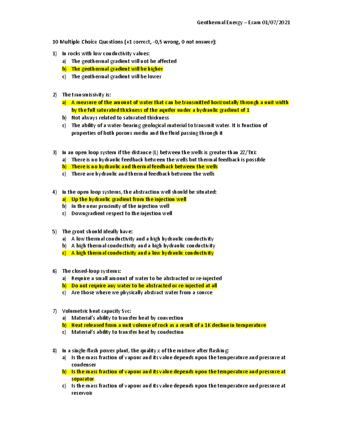 Geothermal Energy - Exam Questions - 10 Multiple Choice Questions (+1 ...