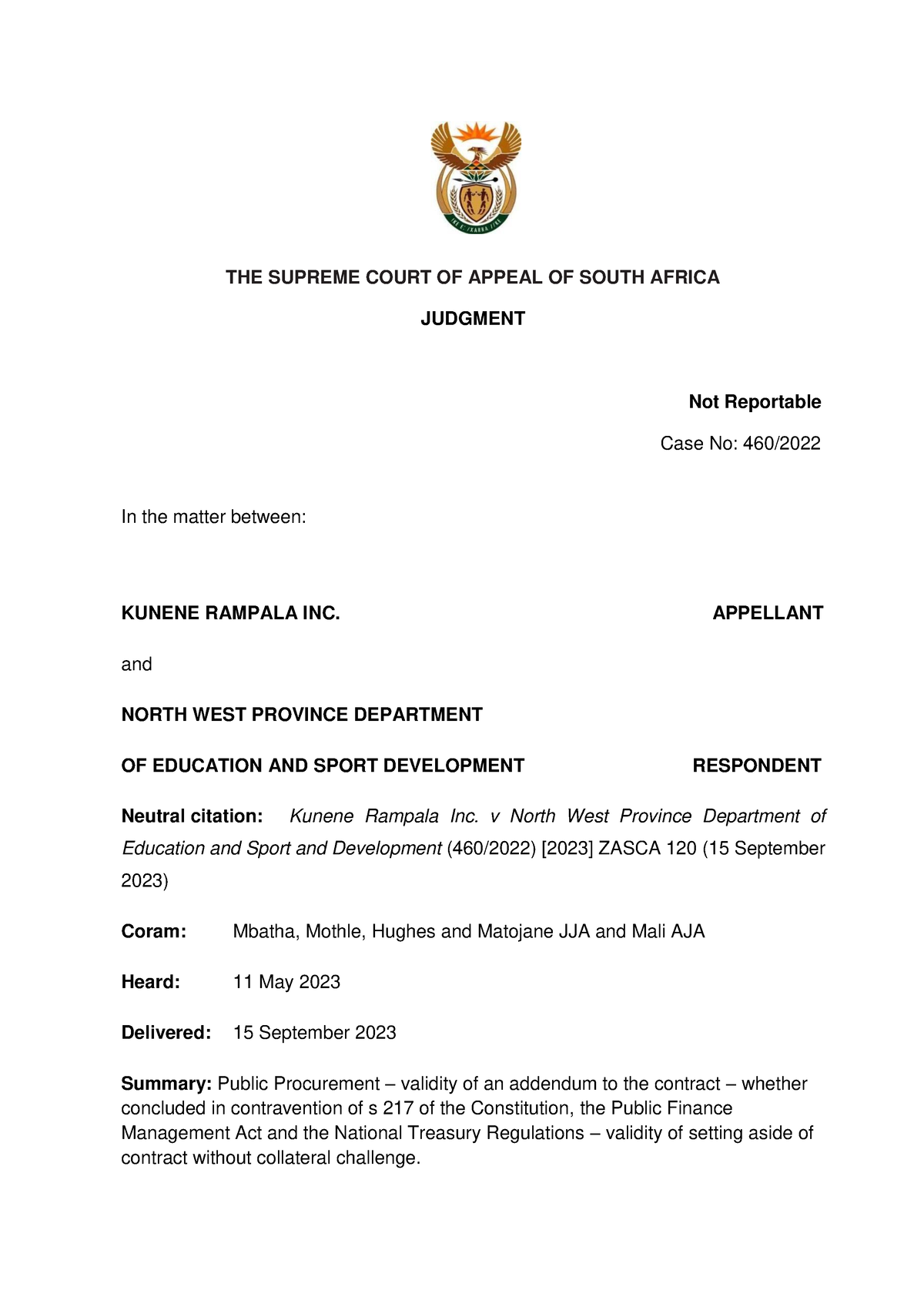 120 - Useful - THE SUPREME COURT OF APPEAL OF SOUTH AFRICA JUDGMENT Not ...