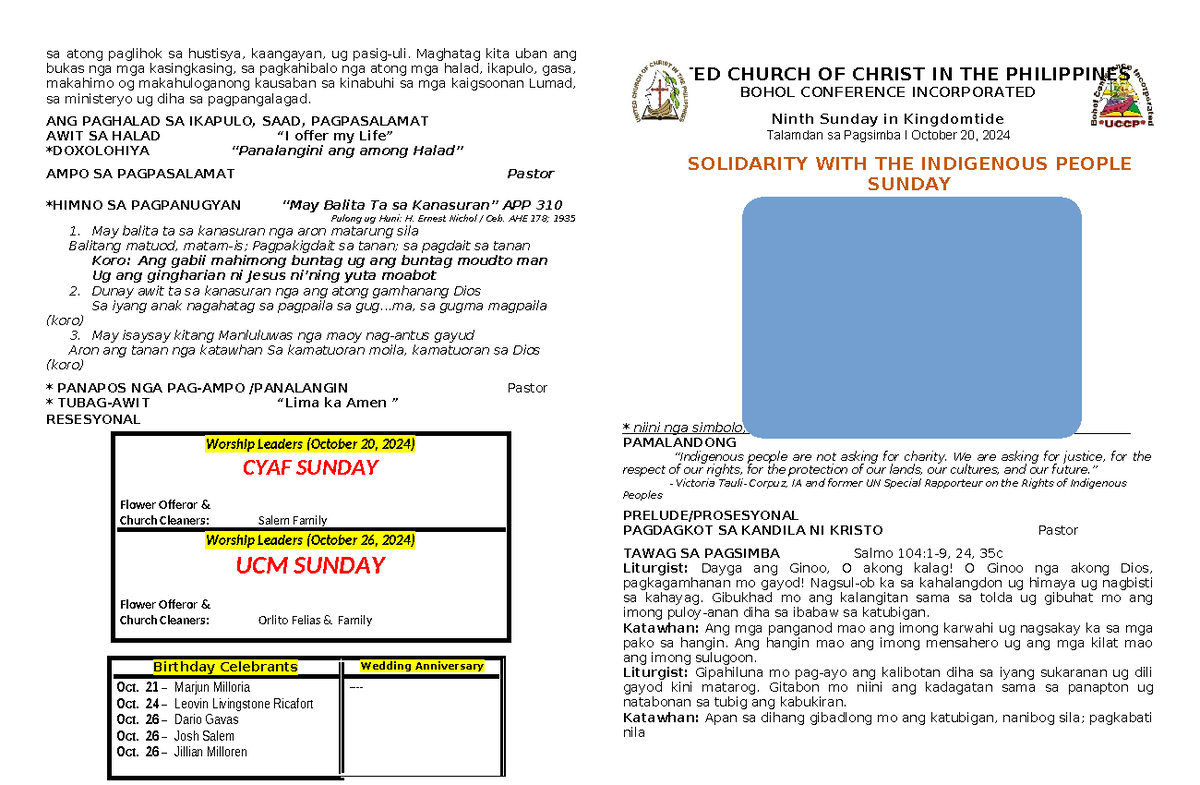 October 20, 2024 Talamdan sa Pagsimba - sa atong paglihok sa hustisya ...