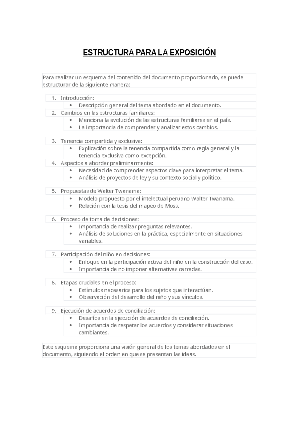 Estructura PARA LA Exposición - ESTRUCTURA PARA LA EXPOSICIÓN Para ...