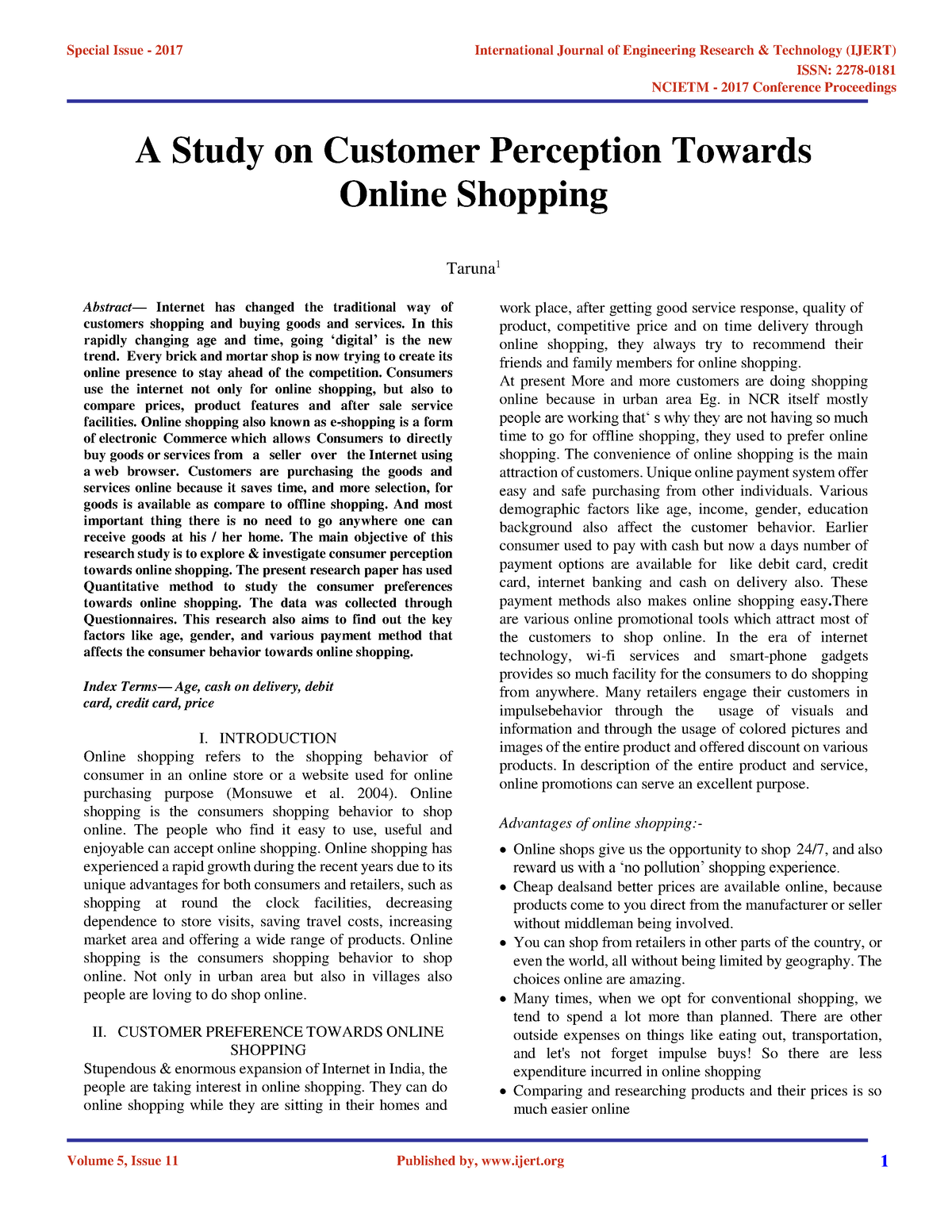 customer satisfaction towards online shopping research paper