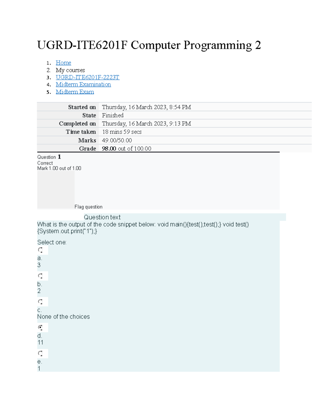 UGRD-ITE6201F Computer Programming 2 Midterm Exam - UGRD-ITE6201F ...