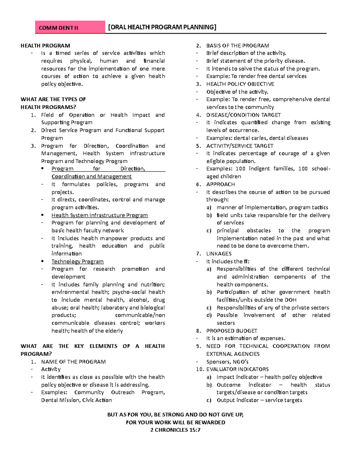 Community Dentistry Oral Health Program Planning COMM DENT II [ORAL