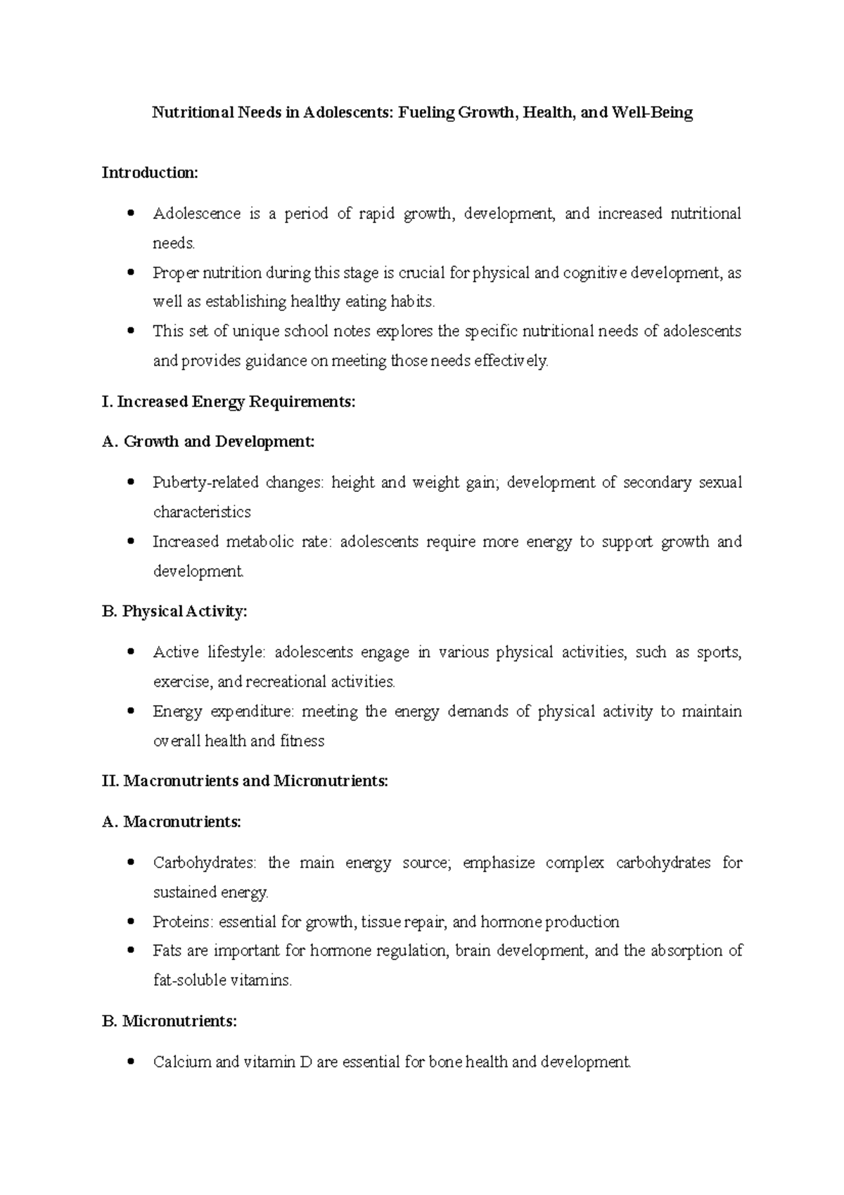 Nutritional Needs in Adolescents Fueling Growth, Health, and Well-Being ...