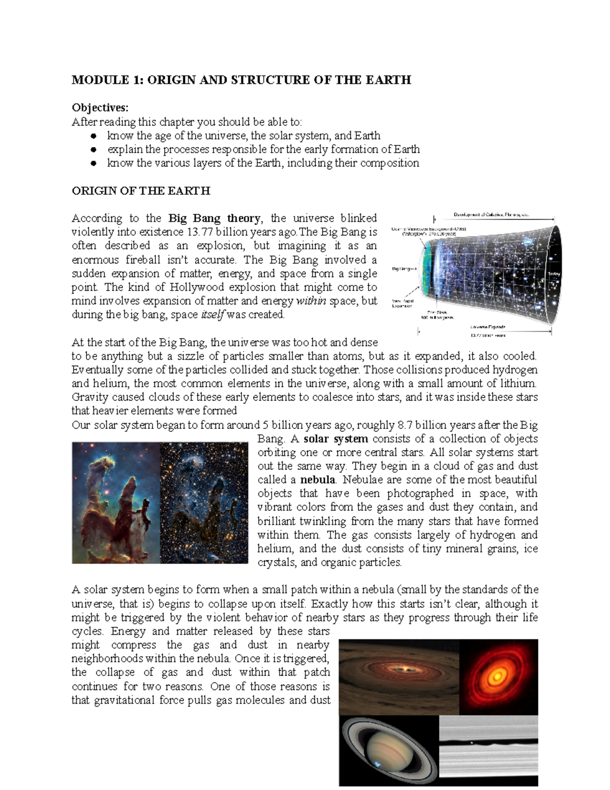 Module 1 Origin AND Structure OF THE Earth - MODULE 1: ORIGIN AND ...