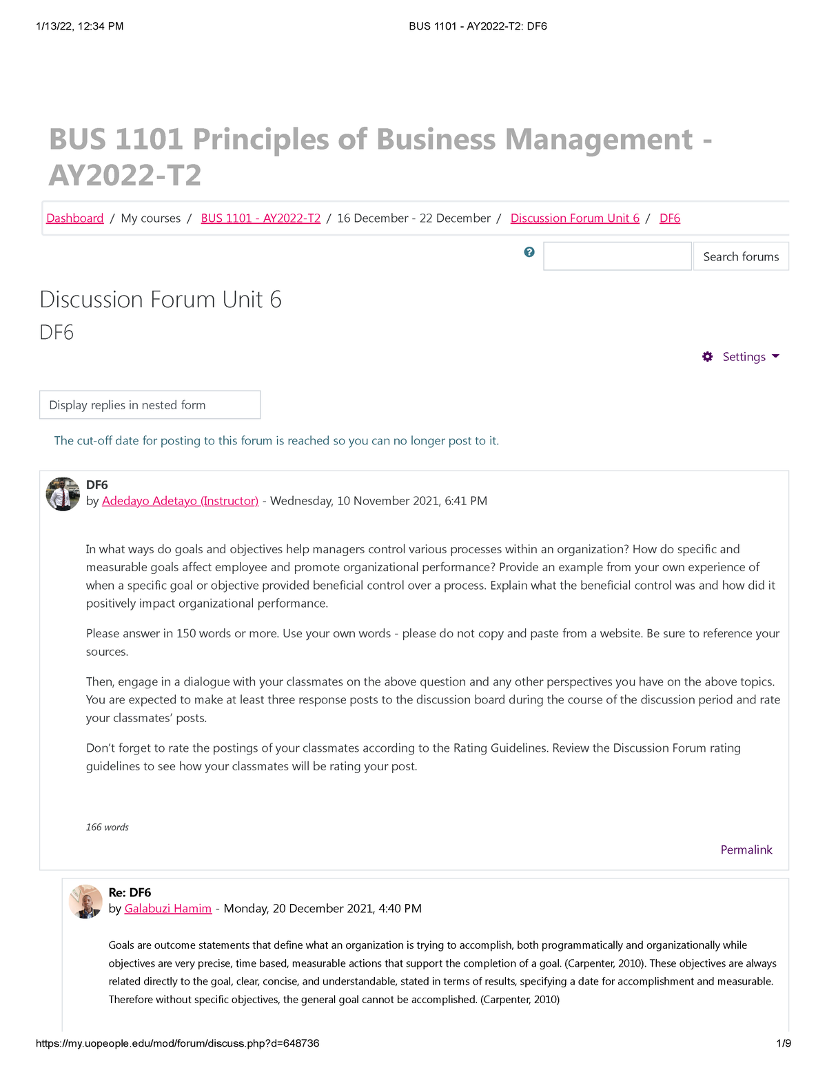 BUS 1101 - AY2022-T2 DF6 - BUS 1101 Principles Of Business Management ...