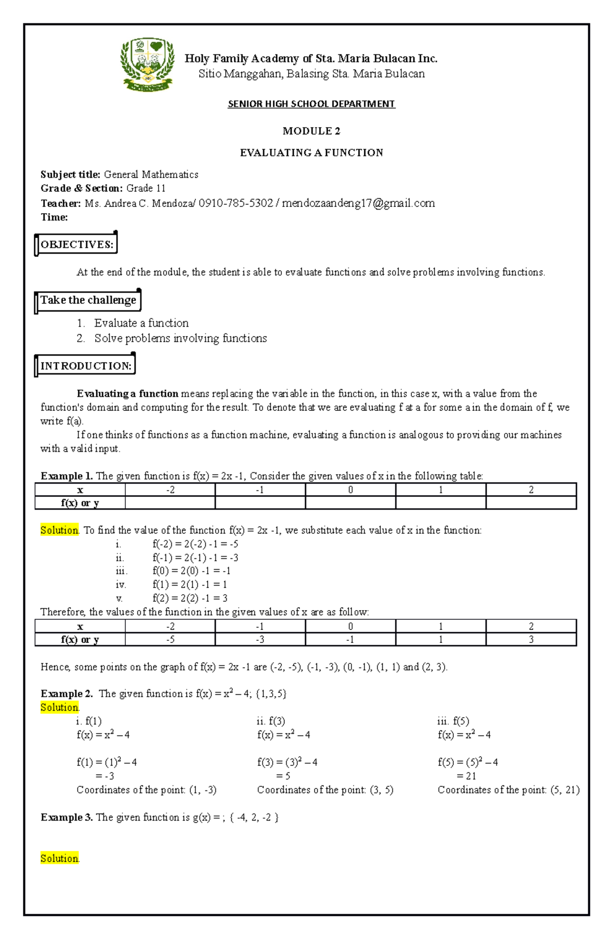 GEN MATH Module 2 - THIS IS FOR SELF LEARNING KIT - Holy Family Academy ...