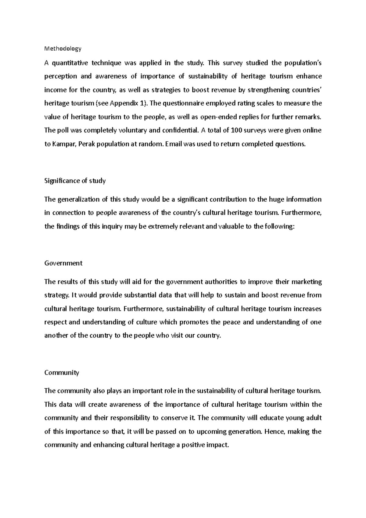 Methodology - Assignment - Methodology A quantitative technique was ...