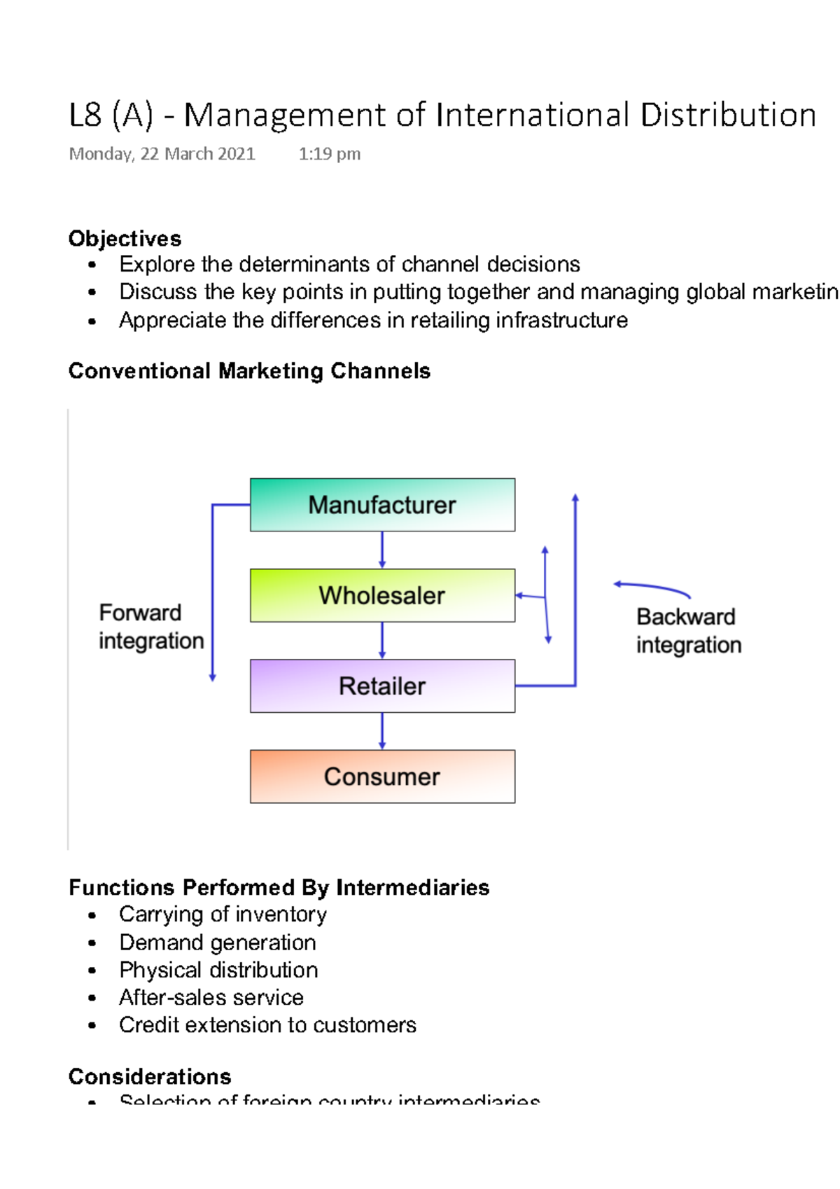 L8 (A) Management of International Distribution Objectives