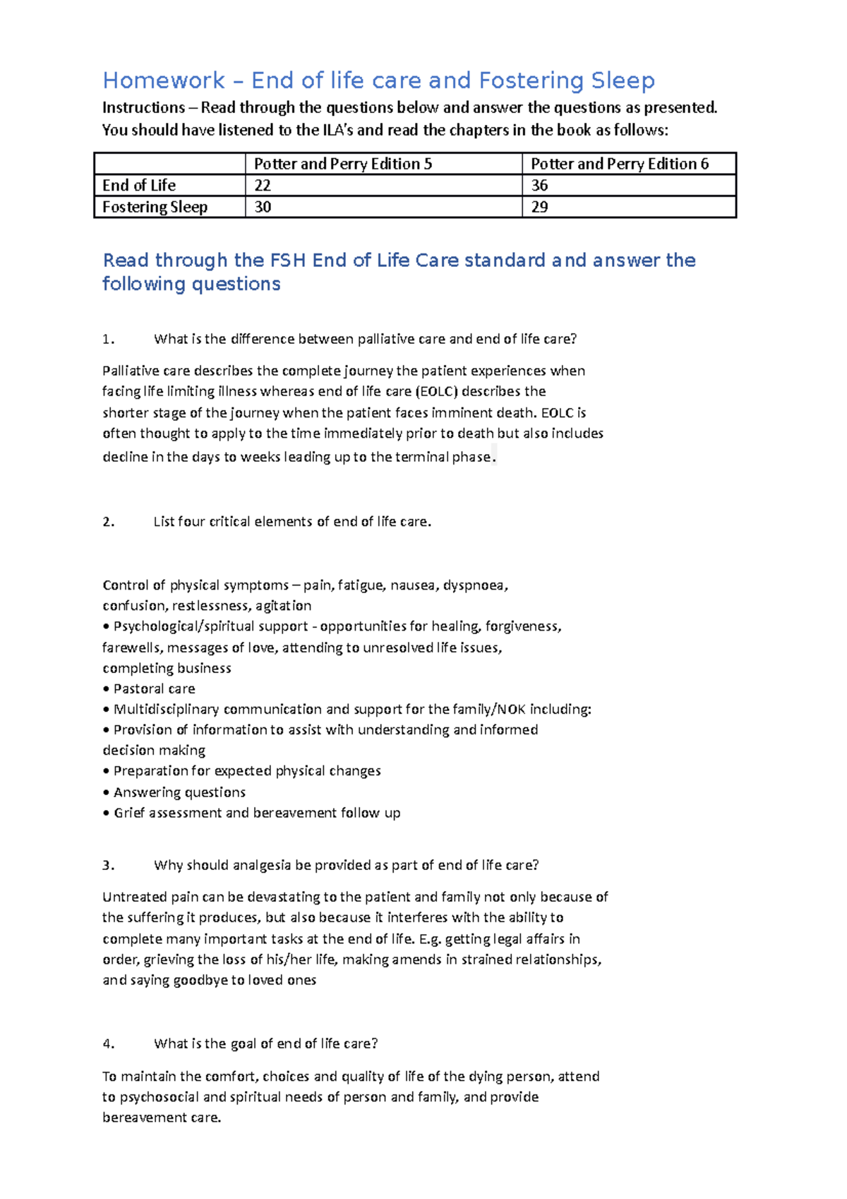 Homework END OF LIFE and Fostering Sleep-1 - Homework – End of life ...