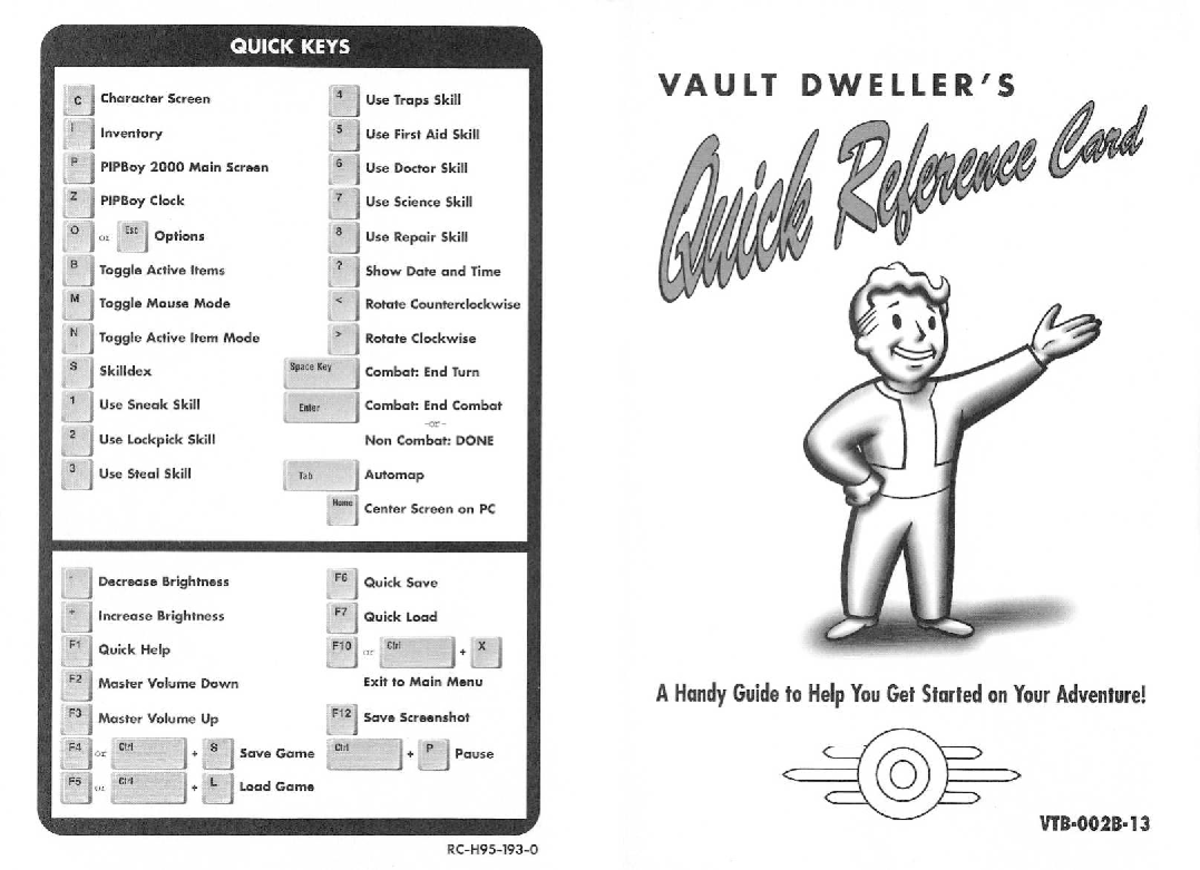Fallout refcard - drop - QUICK KEYS Character Screen es Inventory 2 ...
