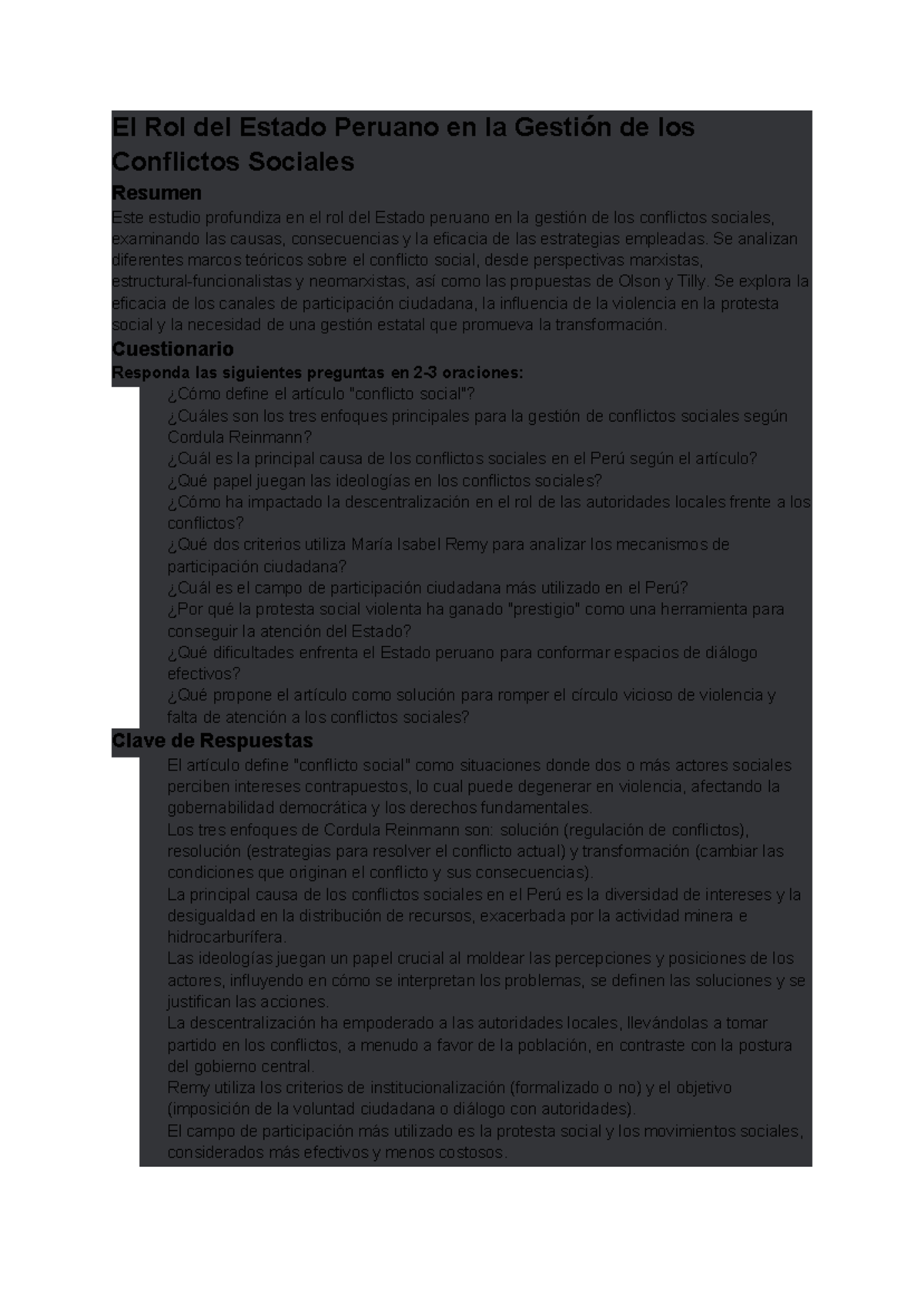 Documento Sin T Tulo Para Practicar El Rol Del Estado Peruano En La Gesti N De Los