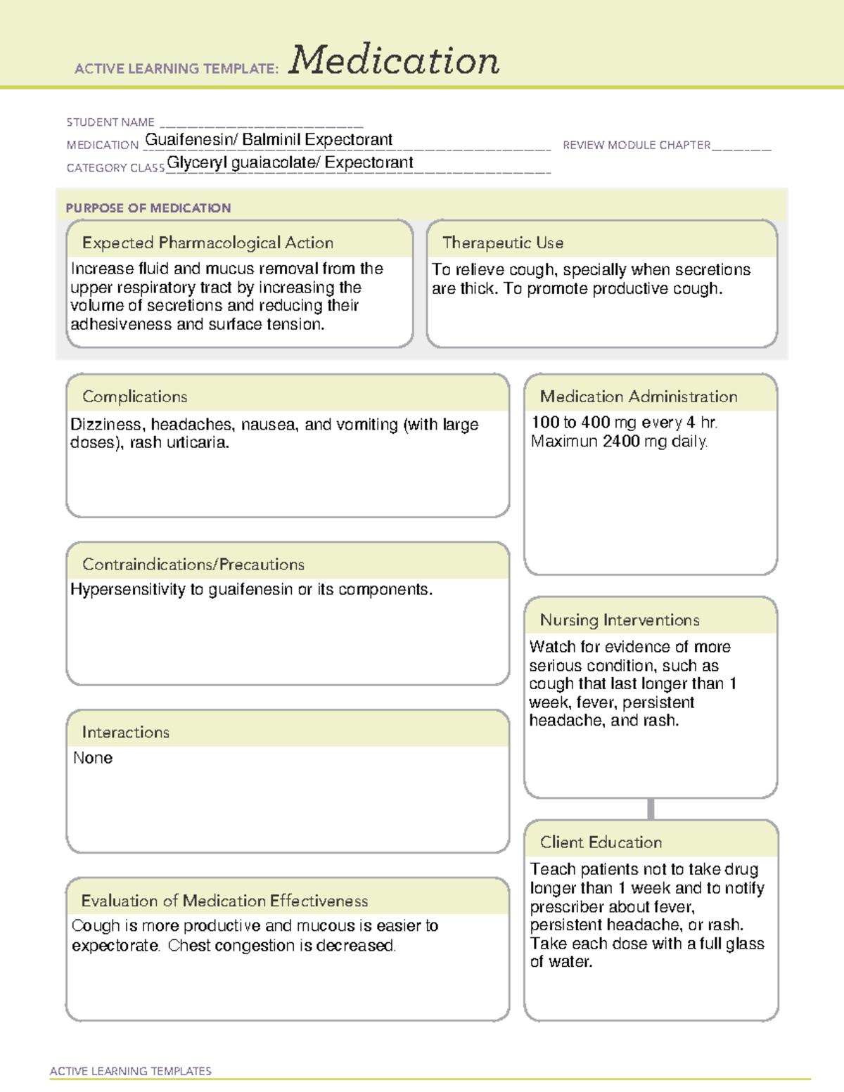 Guaifenesin - Review notes and answers for quiz 1 NURS 306. Notes for ...