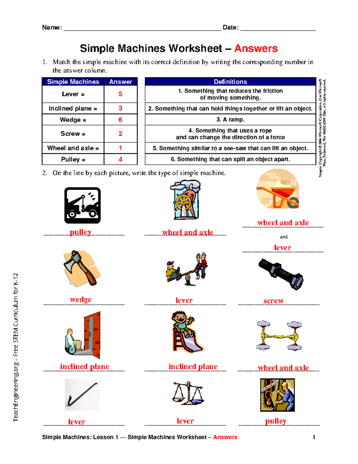 Cub simple lesson 01 machinesworksheetanswers - Name