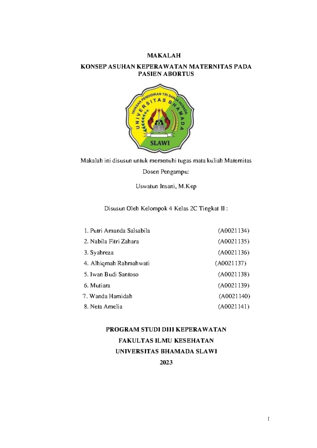 Makalah Abortus KEL 4 - YES - I MAKALAH KONSEP ASUHAN KEPERAWATAN ...