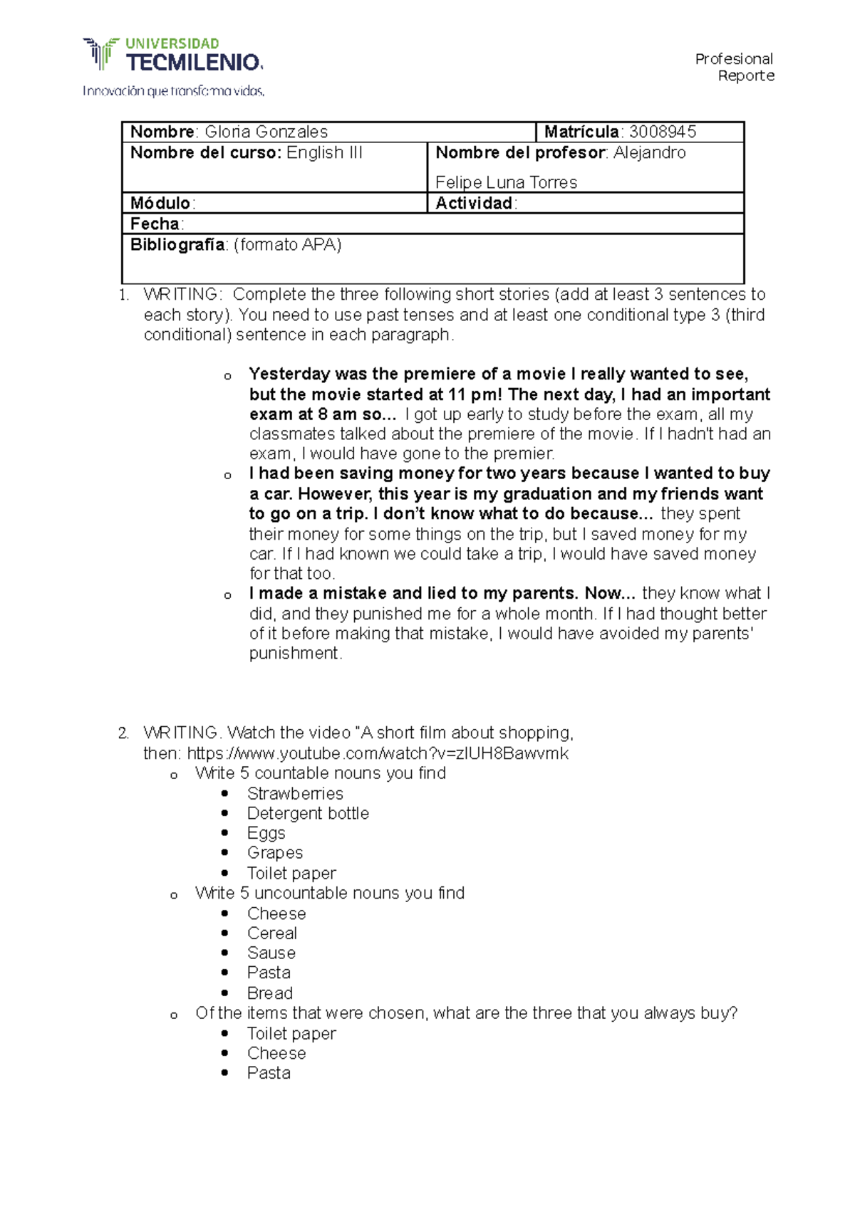 Homework Activity 13 English III - Universidad Tecmilenio - Ingles ...