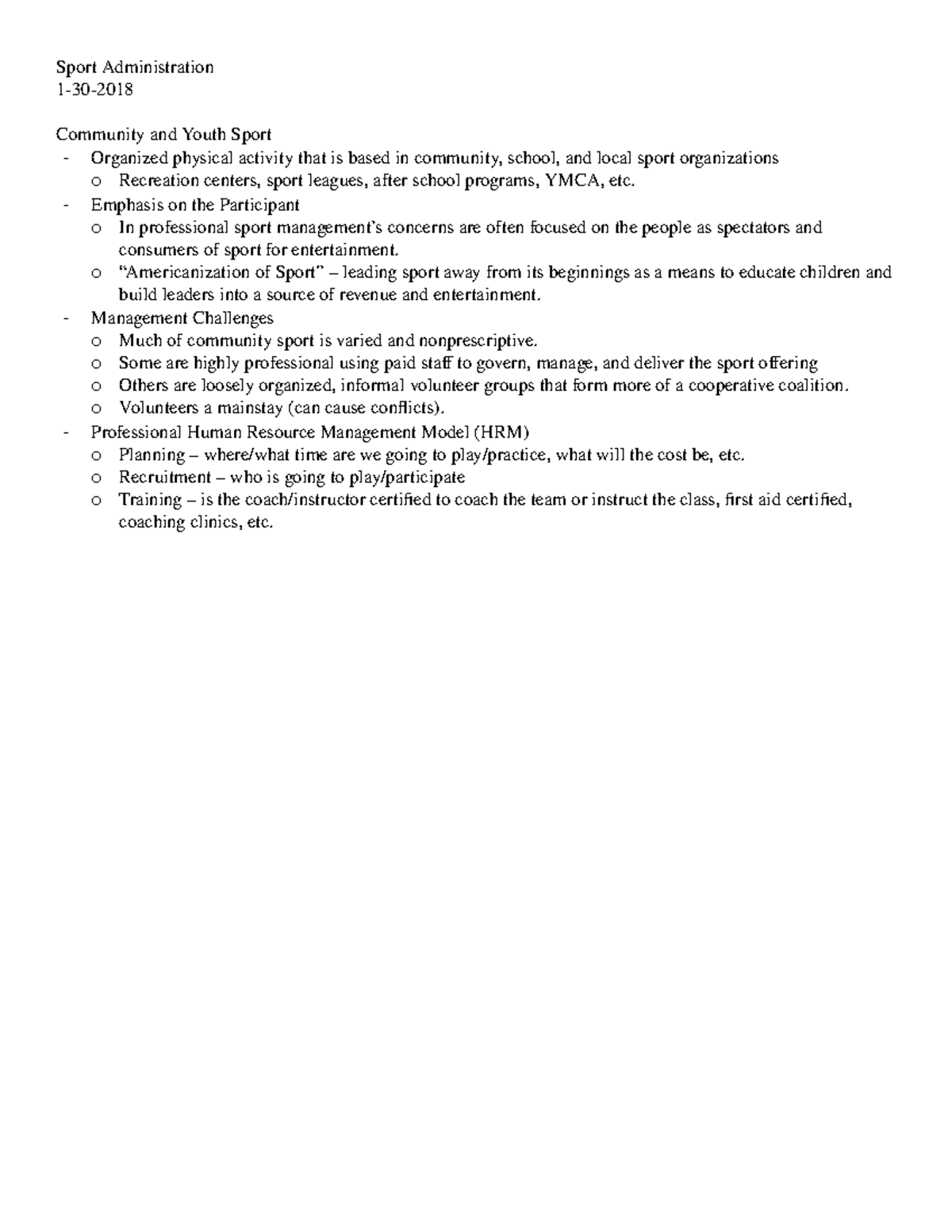 Sport Admin Notes Sport Administration 130 Community and Youth