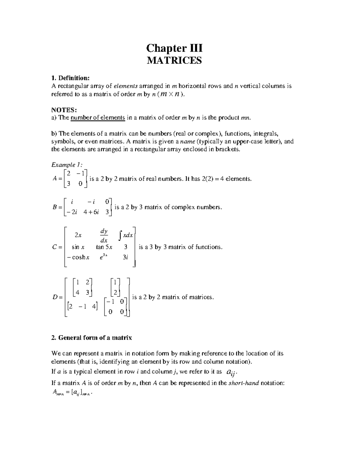 Chapter 3 Matrices - gytdhrfestytgjff - Chapter III MATRICES Definition ...