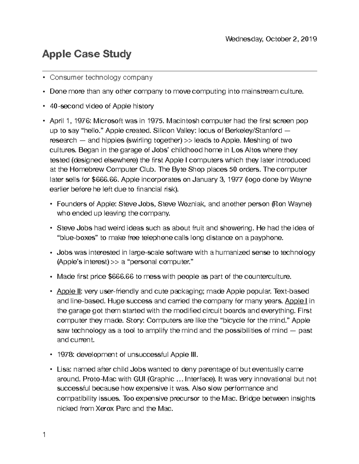 Apple Case Study Lecture notes n/a Apple Case Study • Consumer