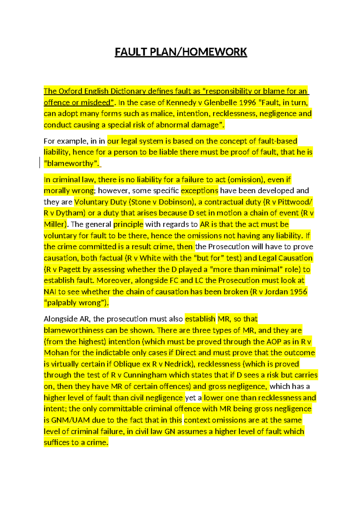 Fault PLAN - FAULT PLAN/HOMEWORK The Oxford English Dictionary defines ...