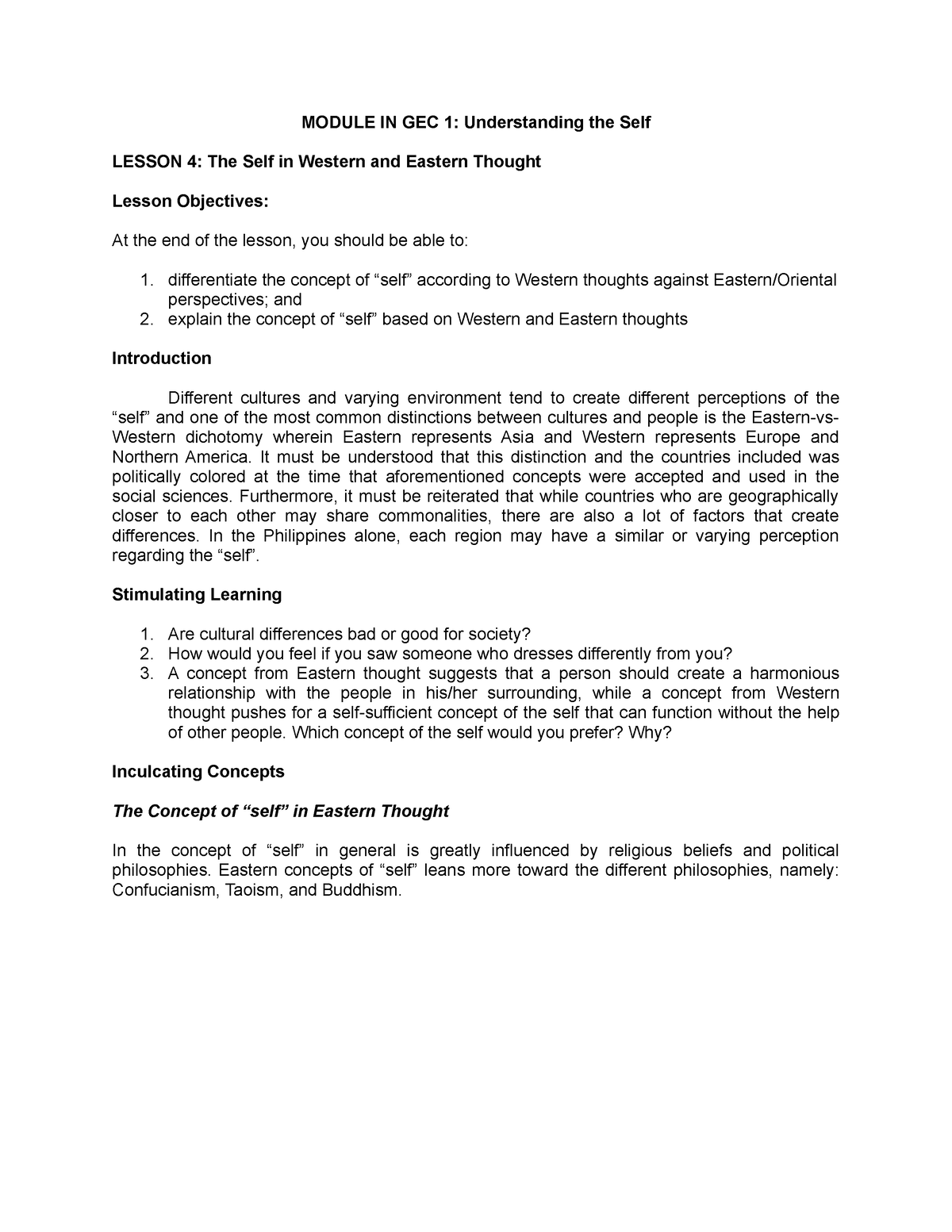 Module-4 - For Your Reference - MODULE IN GEC 1: Understanding The Self ...