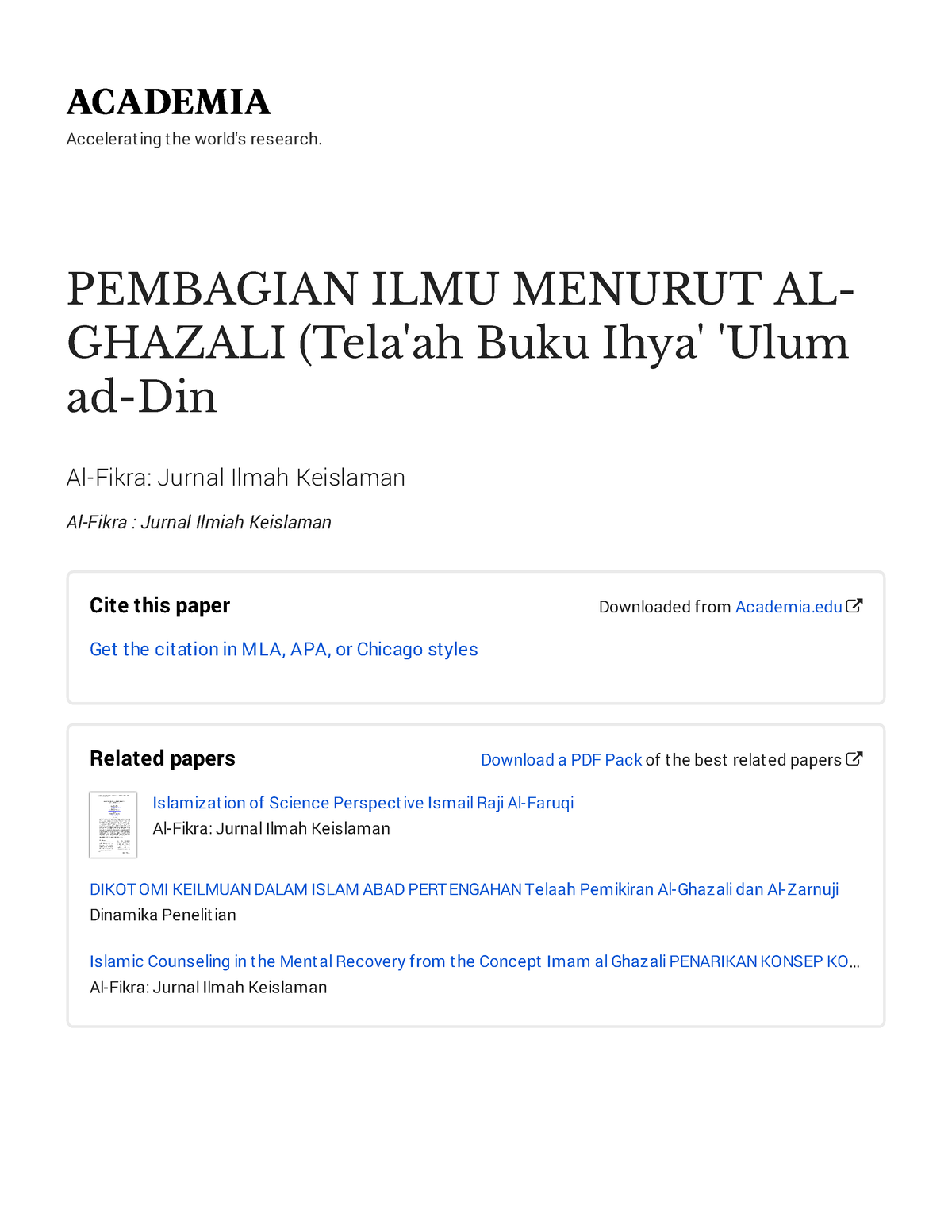 Pembagian Ilmu Menurut Imam Al-Ghazali - Accelerat Ing T He World's ...