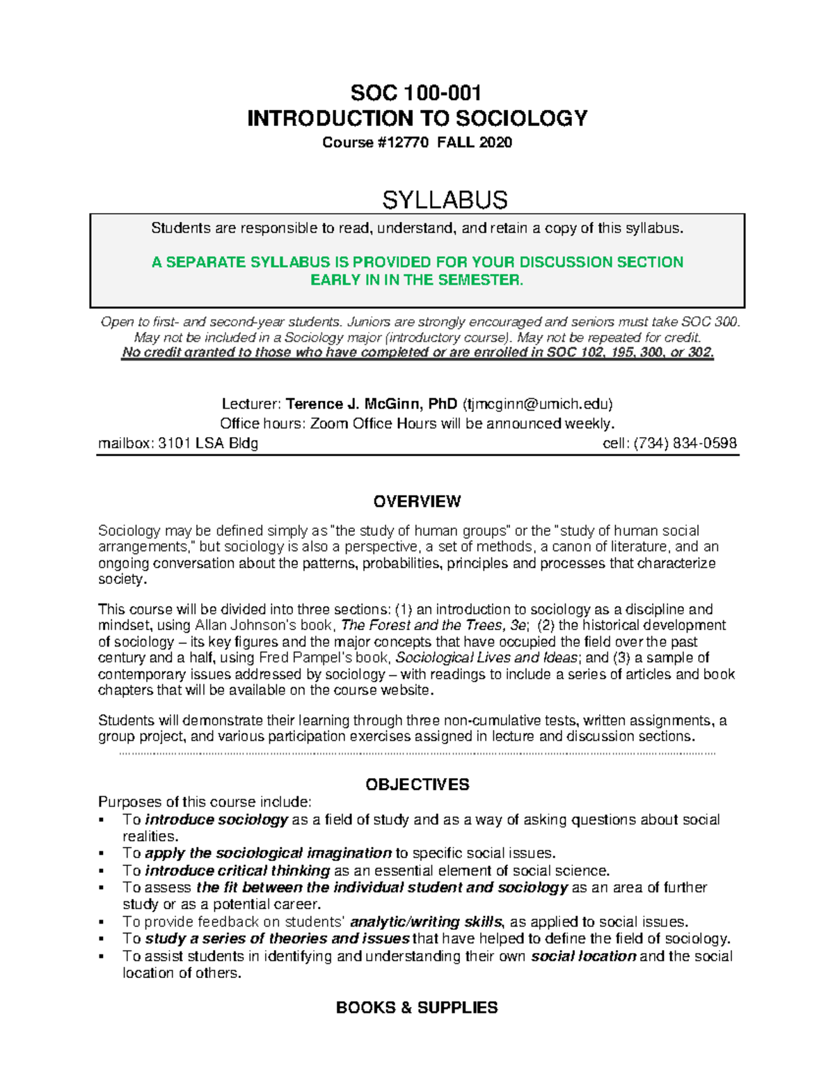 Syllabus F 20syllabus - Warning: TT: Undefined Function: 32 SOC 100 ...